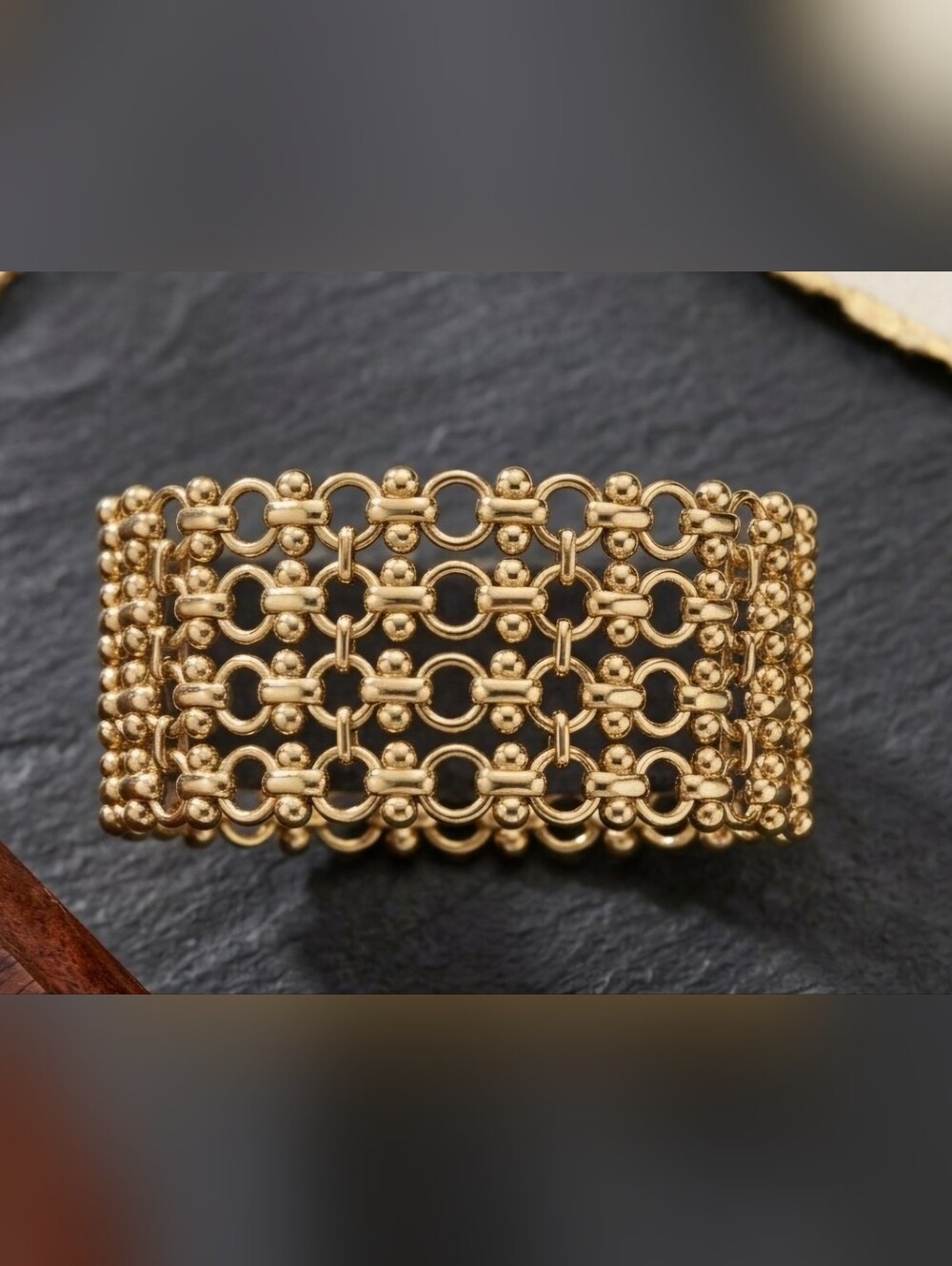 Gold Link-Pattern Wide Bracelet
